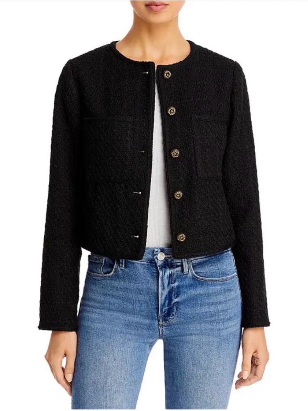 Aqua Navy Tweed Bouclé Cropped Blazer XXL